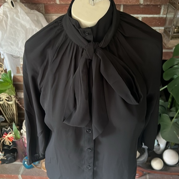 NY&Co Secretary Pu55y Bow Blouse 3/4 Sleeve - Picture 2 of 5
